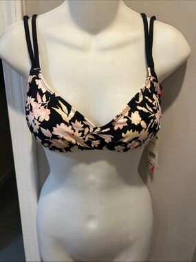 Bikini Nation Black Pink Floral Swimsuit Top Swimwear Separates Small New 4/25